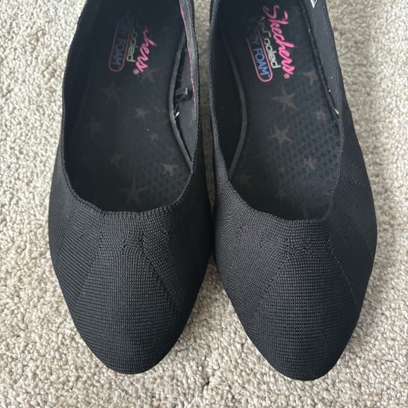 Skechers Cleo Style Knit Ballet Flat Black Almond Toe Slip On Stretch Fit - Picture 4 of 9